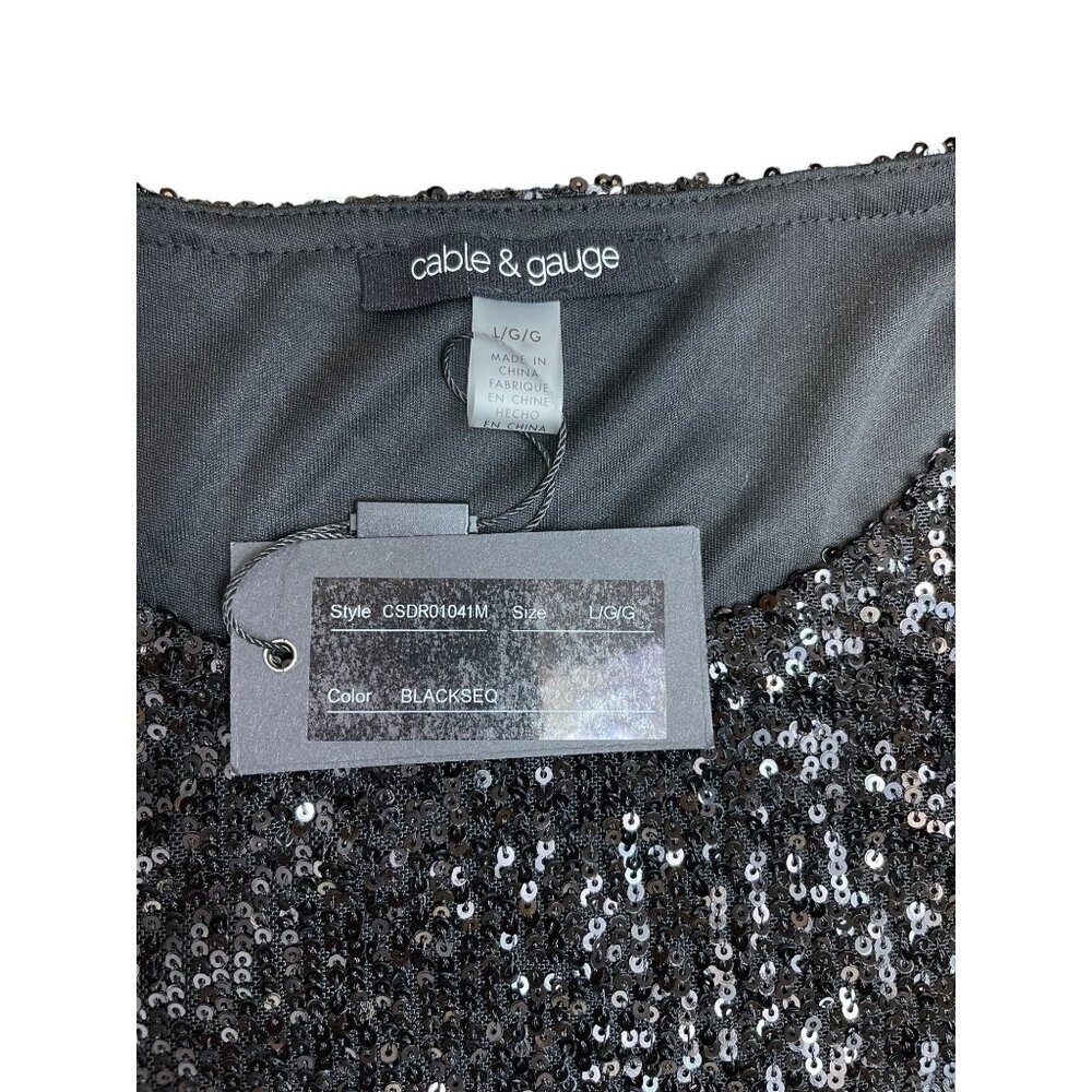 Cable & Gauge Black Sequined Beaded Short Sleeve Lined Dress Size L NWT New - Picture 11 of 12
